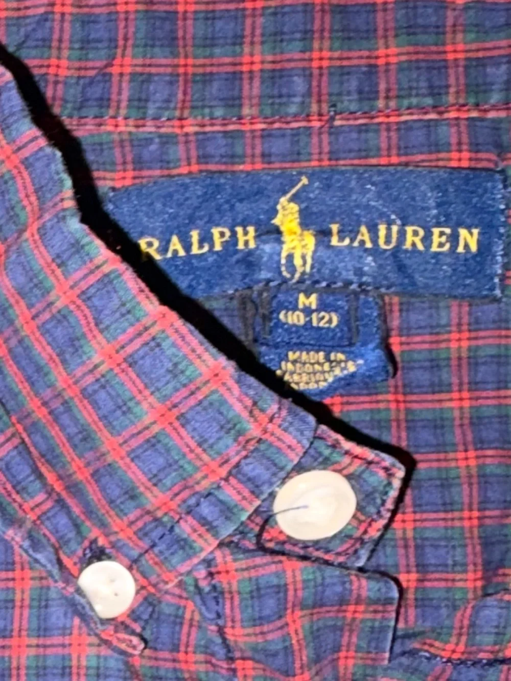Ralph Lauren Boys' Purple Plaid Button-Down Shirt with Navy Logo